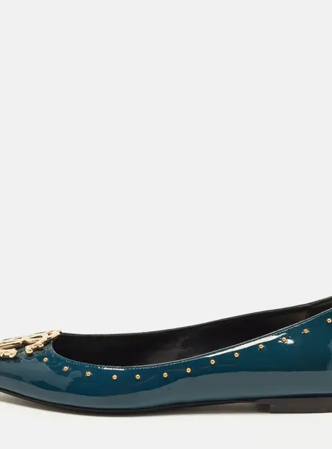 Roberto Cavalli Size 36.5 Blue Patent Leather Studded Ballet Flats