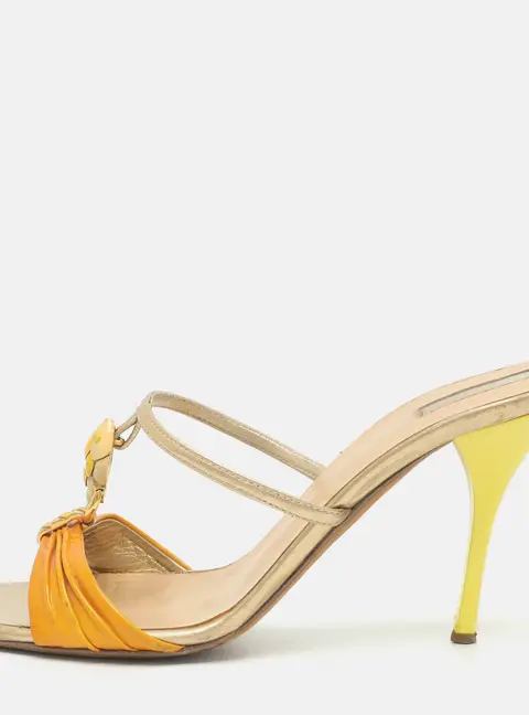 Roberto Cavalli Embellished Size 39 Yellow Patent Leather Slide Sandals