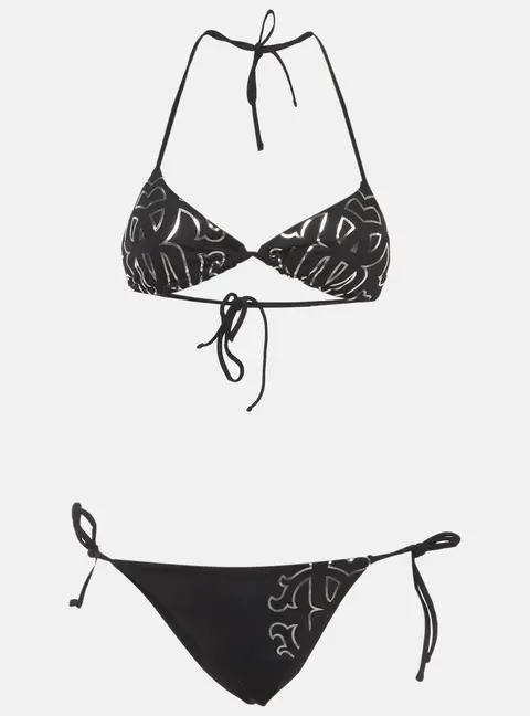 Roberto Cavalli Beachwear Black Logo Monogram RC Bikini XS