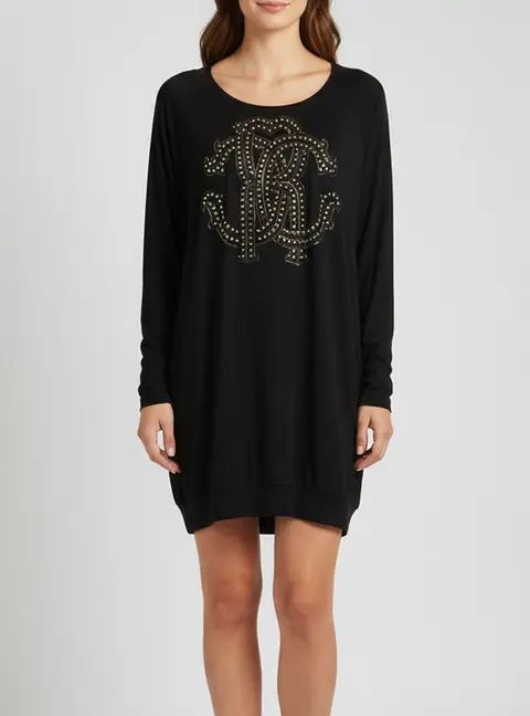 Roberto Cavalli Beachwear Black Jersey Long Sleeve Open Back Top M