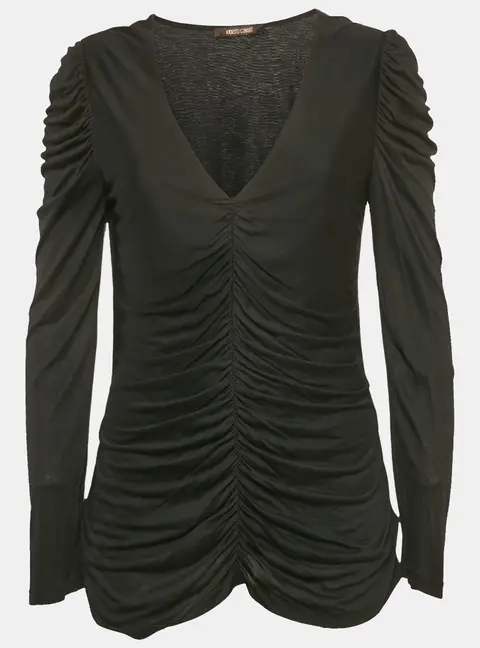 Roberto Cavalli Black Ruched Jersey Top L