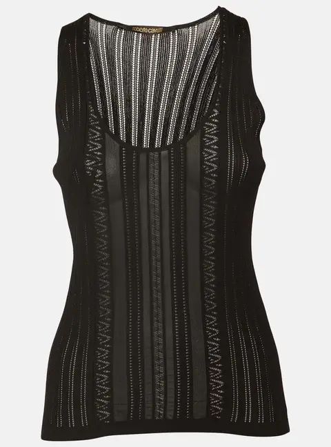 Roberto Cavalli Black Patterned Knit Tank Top M