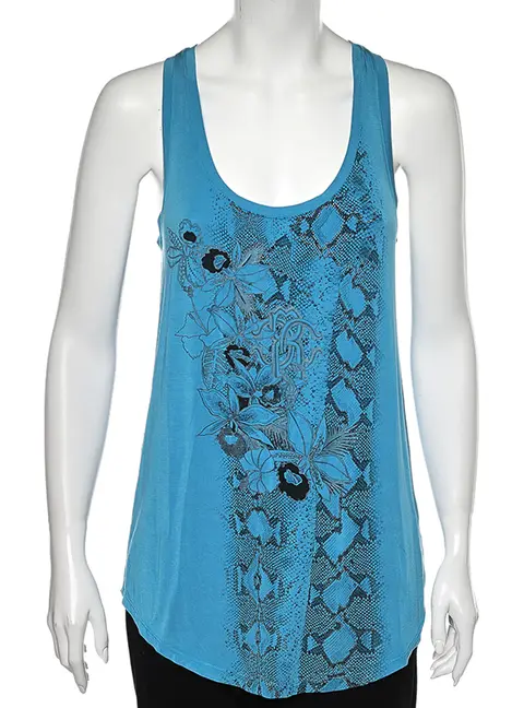 Roberto Cavalli Gym Blue Printed Jersey Tank Top S