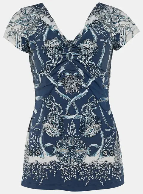 Roberto Cavalli Navy Blue Printed Synthetic Top L