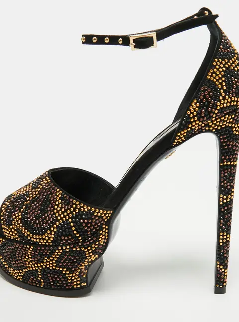 Roberto Cavalli Size 38 Black Suede Vintage Studded Platform Sandals