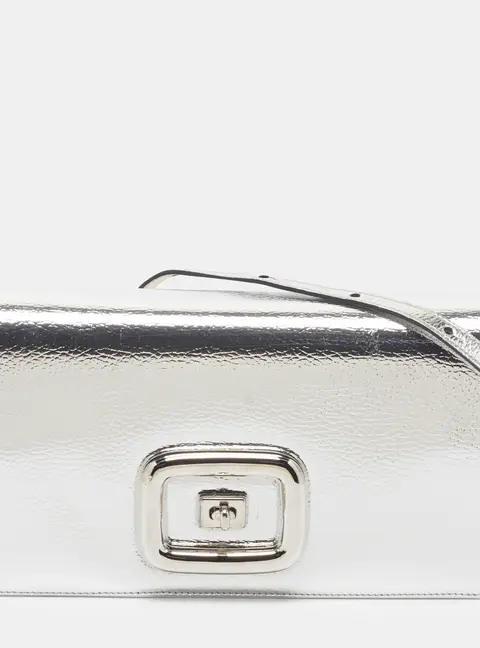 Roger Vivier Viv Choc Flap Silver Foil Leather Shoulder Bag