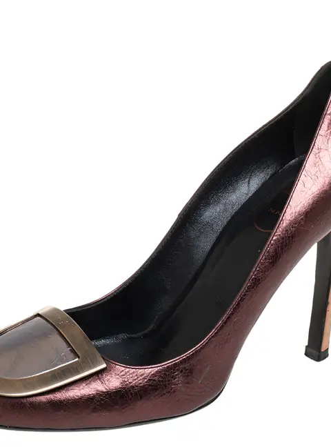 Roger Vivier Metallic Brown Leather Ecusson Pumps Size 37