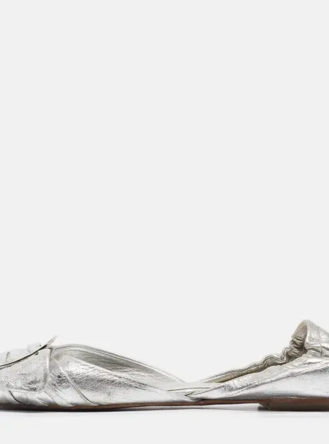 Roger Vivier Silver Leather Open Toe Ballet Flats Size 36