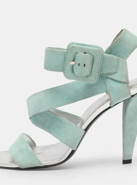 Roger Vivier Turquoise Suede Ankle Strap Sandals Size 38.5