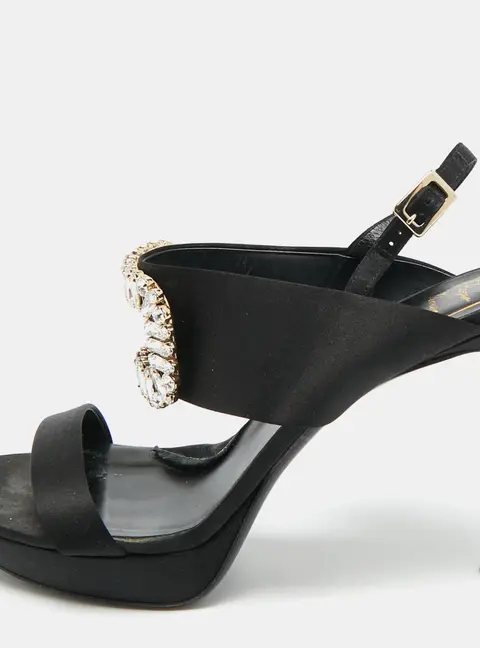 Roger Vivier Size 41 Black Satin Crystal Embellished Slingback Sandals