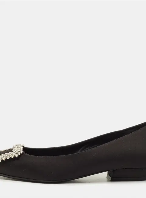 Roger Vivier Belle Vivier Size 35 Black Satin Crystal Embellished Ballet Flats