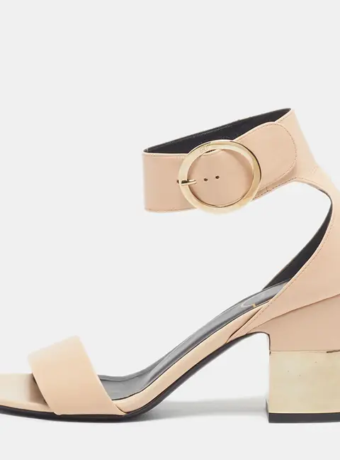 Roger Vivier Size 36 Pink Leather Block Heel Ankle Strap Sandals