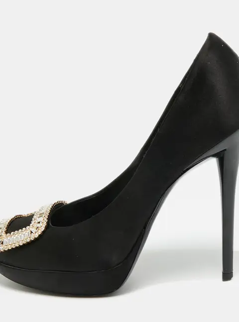 Roger Vivier Limelight Size 39.5 Black Satin Crystal Embellished Platform Pumps