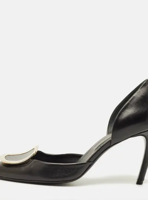 Roger Vivier Chips Size 37.5 Black Leather Buckle D'orsay Pumps