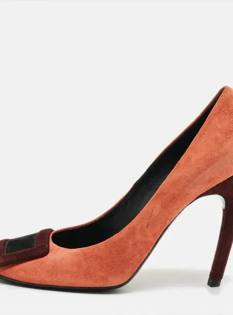 Roger Vivier Belle Vivier Trompette Size 39 Orange/Burgundy Suede Pumps