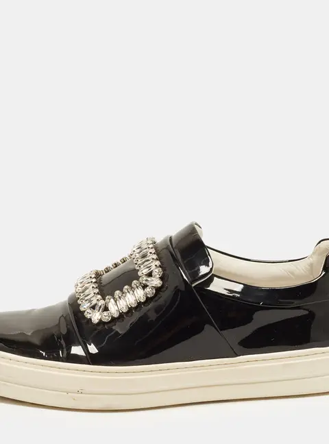Roger Vivier Sneaky Viv Size 38 Black Patent Leather Low Top Sneakers