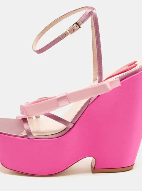 Roger Vivier Choc Size 39 Two Tone Satin Bow Wedge Sandals