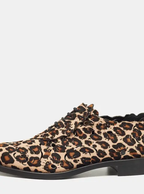 Roger Vivier Brown Leopard Print Calf Hair Lace Up Oxfords Size 40