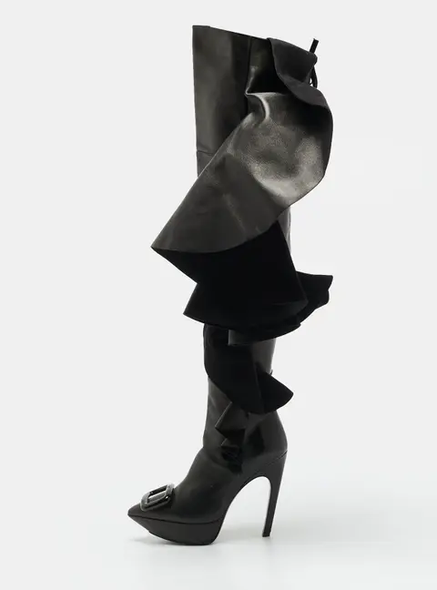 Roger Vivier Viv Size 36 Black Leather Knee Length Boots