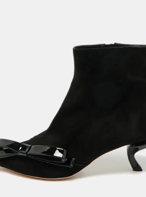 Roger Vivier Bow Size 36 Black Suede Pointed Toe Ankle Length Boots