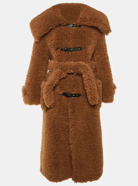 Rokh Brown Faux Fur Oversized Belted Coat S