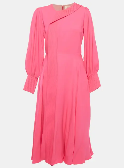 Roksanda Ilincic Pink Quilted Panel Silk Crepe Adyn Midi Dress M
