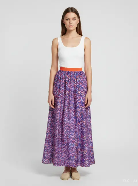 Roksanda Ilincic Purple Zig Zag Print Silk Blend Flared Maxi Skirt S