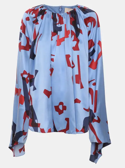 Roksanda Ilincic Multicolor Printed Satin Flare Sleeve Top M