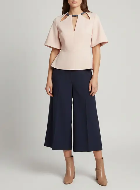 Roksanda Ilincic Pink/Navy Blue Crepe Cutout Top and Pants Set M