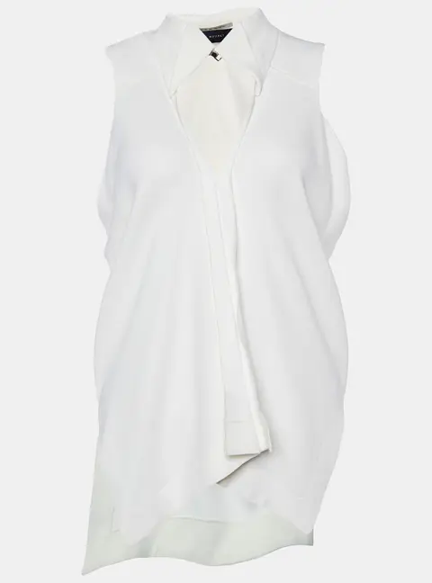 Roland Mouret White Crepe Sleeveless V Neck Top S