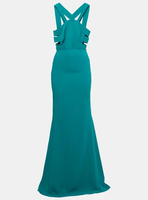 Roland Mouret Persian Green Stretch Crepe Cut-Out Luzon Gown M
