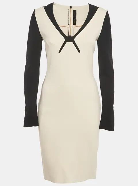 Roland Mouret Cream Stretch Crepe Knee-Length Dress M