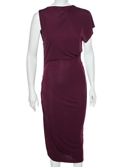 Roland Mouret Magenta Jersey Draped Detail Midi Dress L