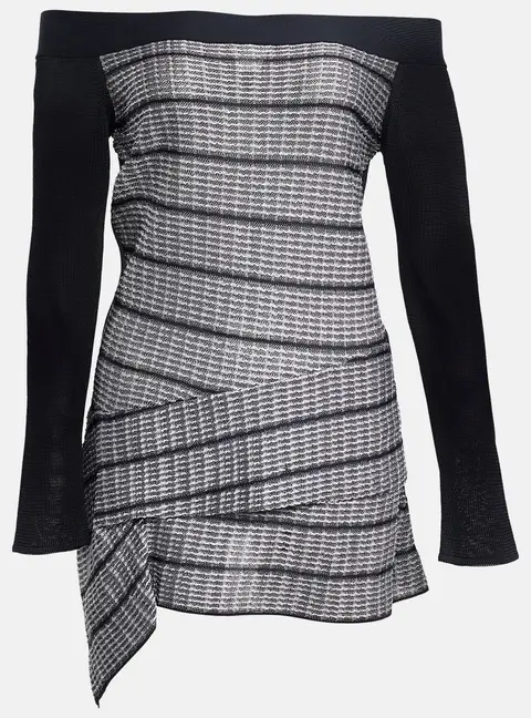 Roland Mouret Black/White Knit Off-Shoulder Top L