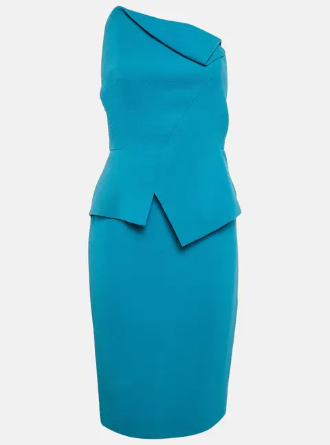 Roland Mouret Blue Wool Off-Shoulder Short Dress M