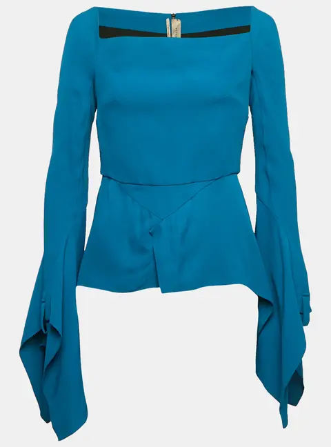 Roland Mouret Blue Crepe Flared Asymmetric Top M