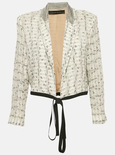 Roland Mouret Off White Patterned Cotton Knit Wrap Jacket XL