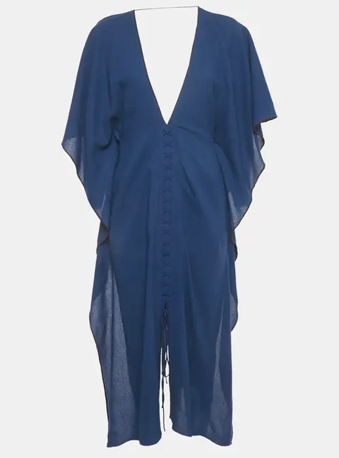 Roland Mouret Blue Wool Lace-Up Detail Midi Kaftan Dress M