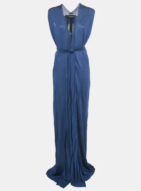 Roland Mouret Navy Blue Crepe Belted Maxi Dress XL