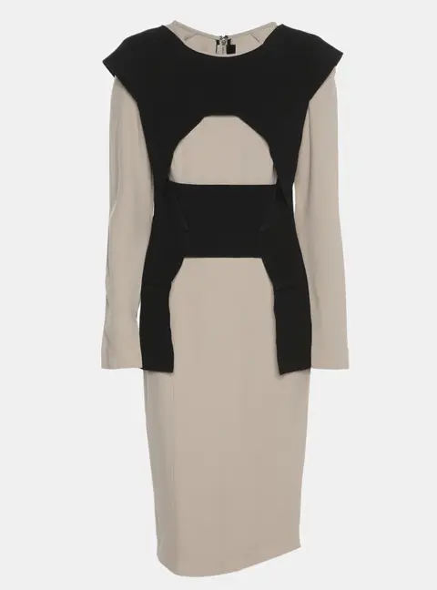 Roland Mouret Grey/Black Stretch Crepe Long Sleeve Midi Dress M