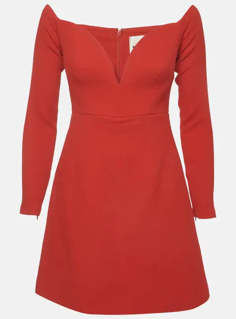 Roland Mouret Red Wool Long Sleeve Bustier Mini Dress S