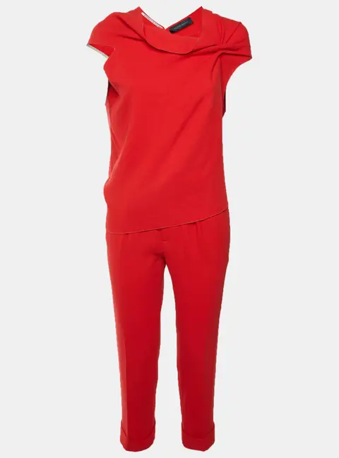 Rouland Mouret Red Textured Wool Cut Out Top and Trousers Set S/M