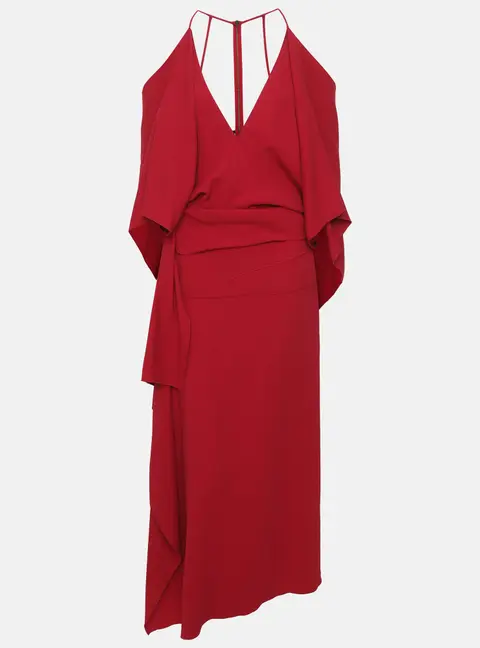 Roland Mouret Red Stretch Crepe Midi Dress L