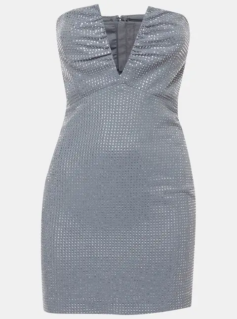 Roland Mouret Grey Embellished Crepe Strapless Diamante Mini Dress S