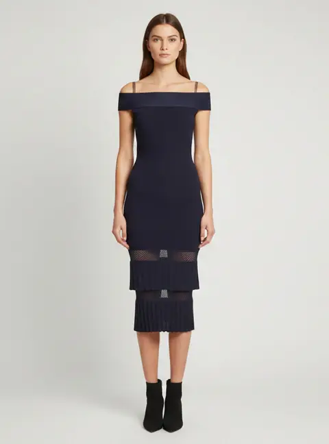 Roland Mouret Navy Blue Knit Off Shoulder Mermaid Dress M