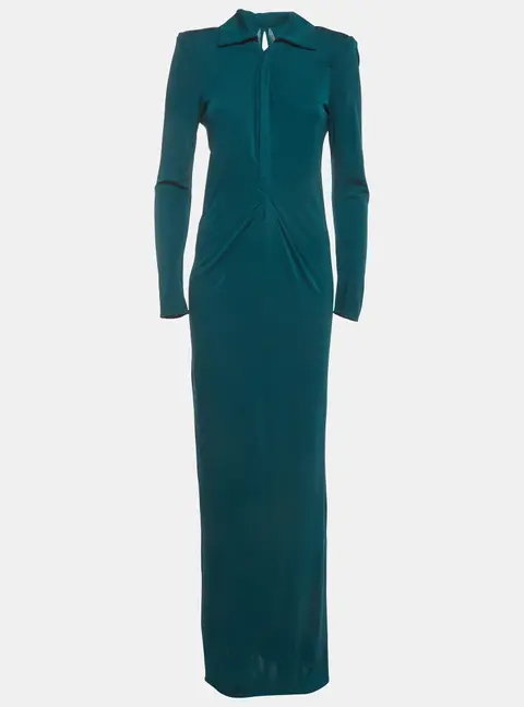 Roland Mouret Dark Green Gathered Jersey Long Sleeve Maxi Dress M