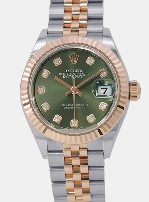 Rolex Lady Datejust 279171G Green 18k Rose Gold, Diamond, Stainless Steel Women Wristwatch 28mm