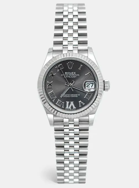 Rolex Datejust 278274 Grey Dial 18k White Gold Oystersteel Diamond Women's Wristwatch 31 mm
