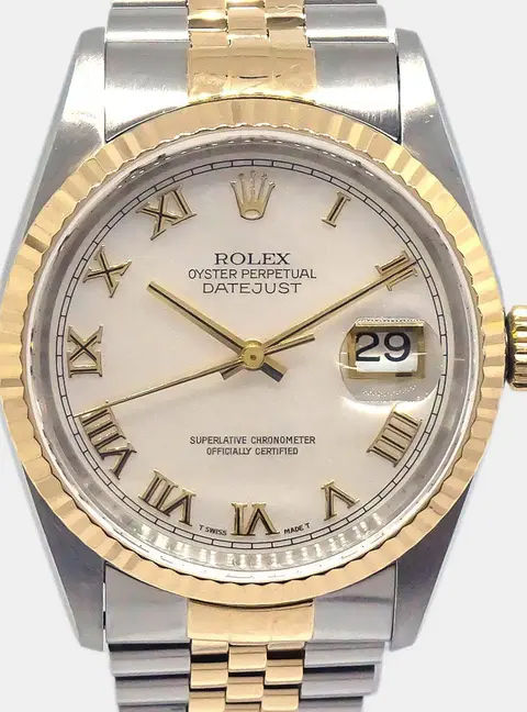 Rolex Oyster Perpetual Datejust Ref.16233 Automatic Stainless Steel 18K Yellow Gold Women's Wristwatch 36mm