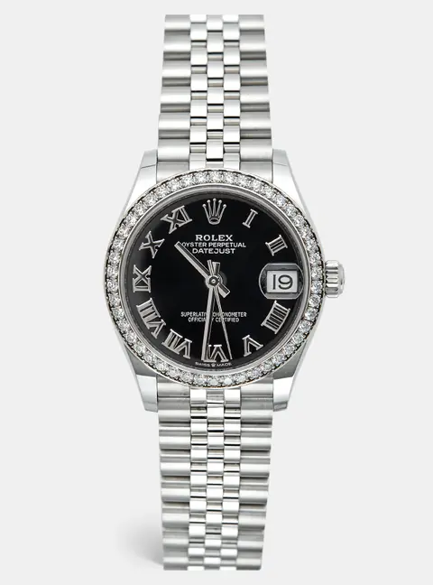 Rolex Datejust M278384RBR-0002 Black Dial 18k White Gold Oystersteel Diamond Women's Wristwatch 31 mm